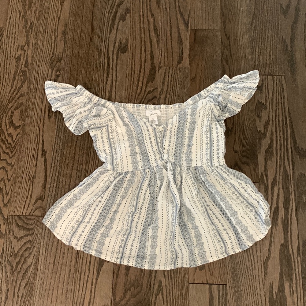 Blue and white, Flowy crop shirt - size Small